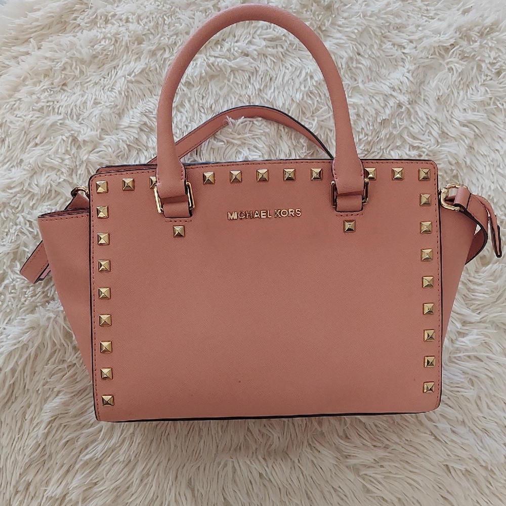 Michael Kors Blush Pink Satchel with Gold Studs